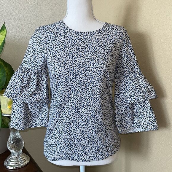 J. Crew Mercantile Floral Tiered Ruffle Sleeve Blouse Top Boho Sz 0 - Picture 3 of 4